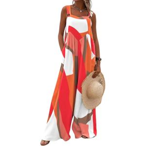 imageCHARTOU Women Wide Leg Jumpsuit Floral Sleeveless Romper Hippie Pants Boho Summer Flowy Jumpsuit Cargo Overall PocketFloral 9