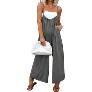 imageCHARTOU Women Wide Leg Jumpsuit One Piece Loose Spaghetti Straps Sleeveless Jumpsuits Flowy Pants Summer romperGrey