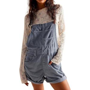 imageCHARTOU Womens Bib Corduroy Overalls Shorts Jumpsuit Adjustable Strap Romper Roll Up Shortalls with PocketsBlue