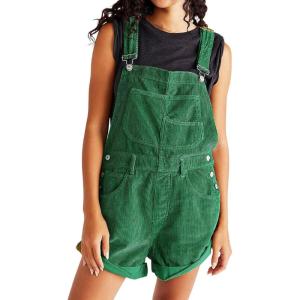 imageCHARTOU Womens Bib Corduroy Overalls Shorts Jumpsuit Adjustable Strap Romper Roll Up Shortalls with PocketsGreen