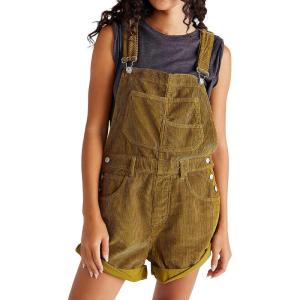 imageCHARTOU Womens Bib Corduroy Overalls Shorts Jumpsuit Adjustable Strap Romper Roll Up Shortalls with PocketsKhaki