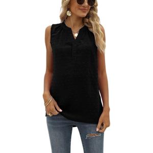 imageCHARTOU Womens Chiffon Pom Pom Tank Top Swiss Dot VNeck Sleeveless High Low Tee ShirtBlack