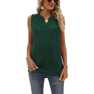 imageCHARTOU Womens Chiffon Pom Pom Tank Top Swiss Dot VNeck Sleeveless High Low Tee ShirtGreen