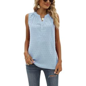 imageCHARTOU Womens Chiffon Pom Pom Tank Top Swiss Dot VNeck Sleeveless High Low Tee ShirtLight Blue