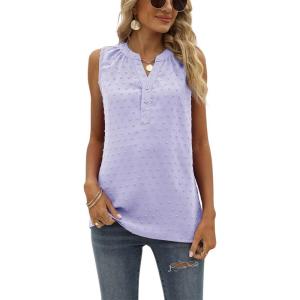 imageCHARTOU Womens Chiffon Pom Pom Tank Top Swiss Dot VNeck Sleeveless High Low Tee ShirtLight Purple