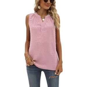 imageCHARTOU Womens Chiffon Pom Pom Tank Top Swiss Dot VNeck Sleeveless High Low Tee ShirtPink