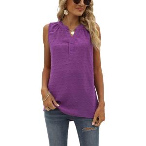 imageCHARTOU Womens Chiffon Pom Pom Tank Top Swiss Dot VNeck Sleeveless High Low Tee ShirtPurple