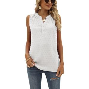 imageCHARTOU Womens Chiffon Pom Pom Tank Top Swiss Dot VNeck Sleeveless High Low Tee ShirtWhite