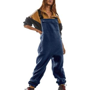 imageCHARTOU Womens Fleece Bib Overalls Jumpsuits Cargo Loose Long Romper Jogger Boyfriend Harem Pants BaggyBlue
