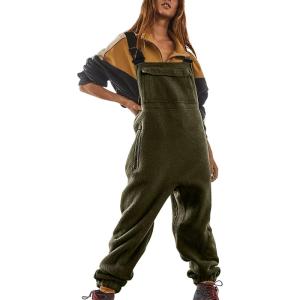 imageCHARTOU Womens Fleece Bib Overalls Jumpsuits Cargo Loose Long Romper Jogger Boyfriend Harem Pants BaggyGreen