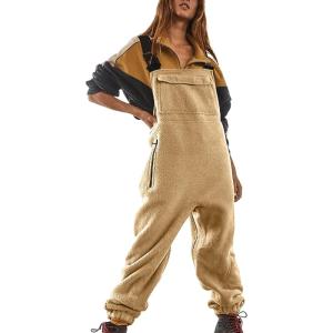 imageCHARTOU Womens Fleece Bib Overalls Jumpsuits Cargo Loose Long Romper Jogger Boyfriend Harem Pants BaggyKhaki