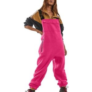 imageCHARTOU Womens Fleece Bib Overalls Jumpsuits Cargo Loose Long Romper Jogger Boyfriend Harem Pants BaggyRose