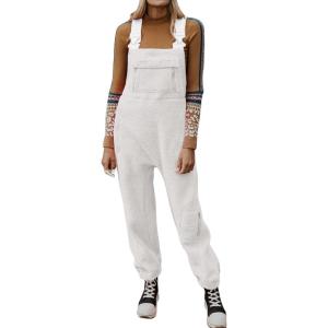 imageCHARTOU Womens Fleece Bib Overalls Jumpsuits Cargo Loose Long Romper Jogger Boyfriend Harem Pants BaggyWhite