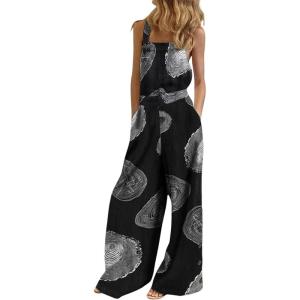 imageCHARTOU Womens Loose Strap Sleeveless Wide Leg Jumpsuit Bib Overalls Pocket Button One Piece OutfitsBlack2