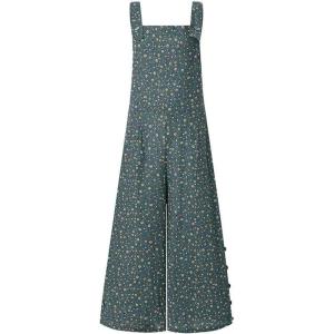 imageCHARTOU Womens Loose Strap Sleeveless Wide Leg Jumpsuit Bib Overalls Pocket Button One Piece OutfitsBlue Green