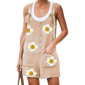 imageCHARTOU Womens Loose Straps Shorts Romper Printed Suspender Bib Overalls JumpsuitKhaki2