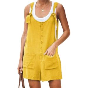 imageCHARTOU Womens Loose Straps Shorts Romper Printed Suspender Bib Overalls JumpsuitYellow