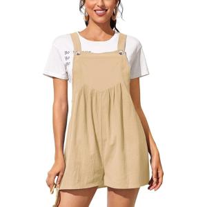 imageCHARTOU Womens Summer Casual Short Overall Cotton Linen Romper Shortalls Jumpsuit ShortsApricot
