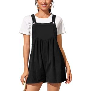 imageCHARTOU Womens Summer Casual Short Overall Cotton Linen Romper Shortalls Jumpsuit ShortsBlack