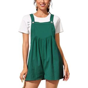 imageCHARTOU Womens Summer Casual Short Overall Cotton Linen Romper Shortalls Jumpsuit ShortsDark Green