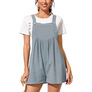 imageCHARTOU Womens Summer Casual Short Overall Cotton Linen Romper Shortalls Jumpsuit ShortsGrey