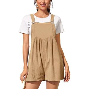 imageCHARTOU Womens Summer Casual Short Overall Cotton Linen Romper Shortalls Jumpsuit ShortsKhaki