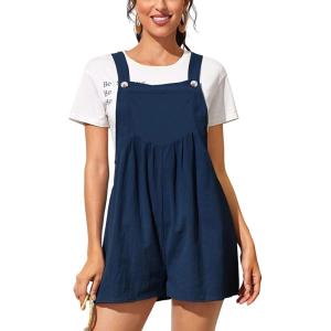 imageCHARTOU Womens Summer Casual Short Overall Cotton Linen Romper Shortalls Jumpsuit ShortsNavy