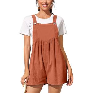 imageCHARTOU Womens Summer Casual Short Overall Cotton Linen Romper Shortalls Jumpsuit ShortsRusty Red