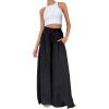 imageCHARTOU Women Elastic Waist Wide Leg Palazzo Pants Flowy Beach Pants Lounge Trousers Flared Pants CulottesBlack