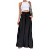 imageCHARTOU Women Elastic Waist Wide Leg Palazzo Pants Flowy Beach Pants Lounge Trousers Flared Pants CulottesBlack
