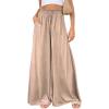 imageCHARTOU Women Elastic Waist Wide Leg Palazzo Pants Flowy Beach Pants Lounge Trousers Flared Pants CulottesKhaki