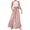 imageCHARTOU Women Elastic Waist Wide Leg Palazzo Pants Flowy Beach Pants Lounge Trousers Flared Pants CulottesPink