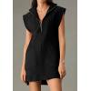 imageCHARTOU Women Plain Half Zip Sweatshirt Dress Sleeveless Hoodie Mini Dress Summer Casual V Neck Tunic Dress PocketBlack