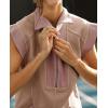 imageCHARTOU Women Plain Half Zip Sweatshirt Dress Sleeveless Hoodie Mini Dress Summer Casual V Neck Tunic Dress PocketDark Pink