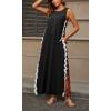 imageCHARTOU Women RIC Rac Open Back Beach Boho Long Summer Sleeveless Tank Dress with PocketsBlack
