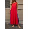 imageCHARTOU Women RIC Rac Open Back Beach Boho Long Summer Sleeveless Tank Dress with PocketsRed