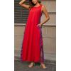 imageCHARTOU Women RIC Rac Open Back Beach Boho Long Summer Sleeveless Tank Dress with PocketsRed