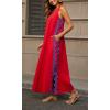 imageCHARTOU Women RIC Rac Open Back Beach Boho Long Summer Sleeveless Tank Dress with PocketsRed
