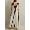 imageCHARTOU Women Summer Contrast Trim Long Dress Reversible V Neck Sleeveless Flowy DressBeige