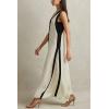 imageCHARTOU Women Summer Contrast Trim Long Dress Reversible V Neck Sleeveless Flowy DressBeige