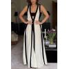 imageCHARTOU Women Summer Contrast Trim Long Dress Reversible V Neck Sleeveless Flowy DressBeige