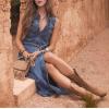 imageCHARTOU Women Summer Sleeveless Tiered Denim Maxi Dress Collared V Neck Button Down Long Dress with BeltBlue