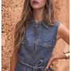 imageCHARTOU Women Summer Sleeveless Tiered Denim Maxi Dress Collared V Neck Button Down Long Dress with BeltBlue