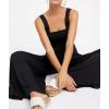 imageCHARTOU Womens Comfy Sleeveless Ruched Smock High Waist WideLeg Palazzo Pants JumpsuitBlack