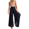 imageCHARTOU Womens Summer Elastic Waist Ruffle Wide Leg Pants Beach Palazzo Flowy Pants with DrawstringBlack
