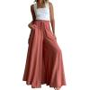 imageCHARTOU Womens Summer Elastic Waist Ruffle Wide Leg Pants Beach Palazzo Flowy Pants with DrawstringOrange Red