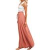 imageCHARTOU Womens Summer Elastic Waist Ruffle Wide Leg Pants Beach Palazzo Flowy Pants with DrawstringOrange Red