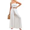 imageCHARTOU Womens Summer Elastic Waist Ruffle Wide Leg Pants Beach Palazzo Flowy Pants with DrawstringWhite