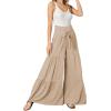 imageCHARTOU Womens Tie Knot High Waist Wide Leg Lounge Pants Tiered Beach Flowy Flare Pants PalazzoKhaki