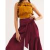 imageCHARTOU Womens Tie Knot High Waist Wide Leg Lounge Pants Tiered Beach Flowy Flare Pants PalazzoWine Red